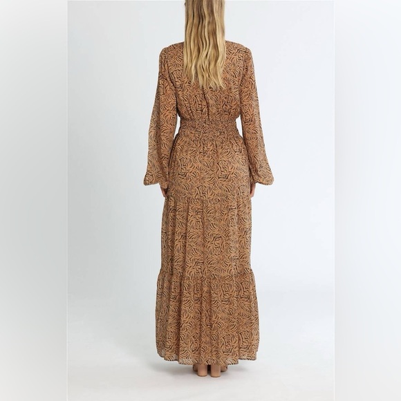 NWT Anthropologie Charlie Holiday Whitney Maxi Dress Cotton Animal Print Brown M - Picture 3 of 16